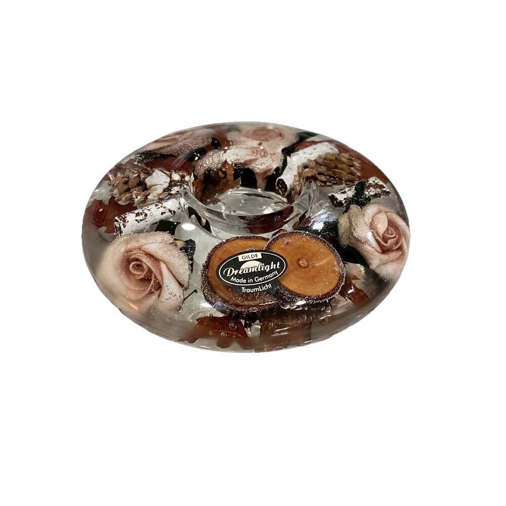 Dreamlight Candleholder Gilde TraumLicht Glass Roses Pinecones Made in Germany